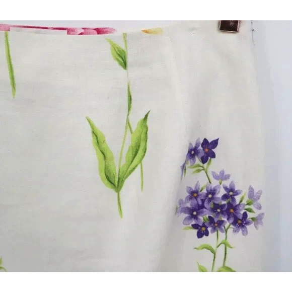 Talbots Linen Skirt Cottagecore Boho Glam Lined Floral Party Beach Casual 10P - Picture 4 of 12